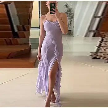 Сексуальное платье-камзол с оборками и кисточками, с разрезом на спине, Летнее Женское Элегантное вечернее платье на шнуровке, Женский пляжный сарафан Vestidos