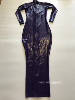 Сексуальное темно-фиолетовое длинное латексное фетиш-платье Maxiskit длиной до щиколоток с застежкой-молнией сзади