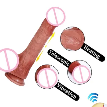 Сексуальный автоматический телескопический фаллоимитатор с подогревом, вибратор, Беспроводной пульт дистанционного управления, Большой член, женская мастурбация, секс-игрушки для пениса для женщин