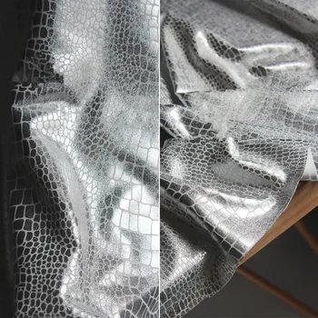 Серебристая эластичная ткань с рисунком крокодила, лоскутная сумка ручной работы, платье, материал для одежды
