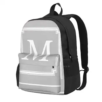 Серебристо-серый Стильный И с монограммой M Для женщин, мужчин, подростков, ноутбуков, дорожных школьных сумок, Минимальный Базовый Простой Белый Серебристо-серый фон