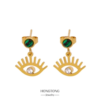 Серьги-подвески HONGTONG Evil Eyes Для женщин, высококачественные ювелирные изделия из нержавеющей стали, аксессуары-шармы с покрытием из 18-каратного золота Оптом 0