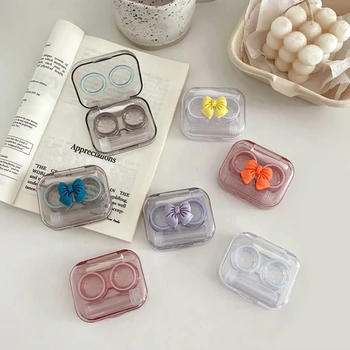 Симпатичный японский переносной футляр для контактных линз, переносная коробка для контактных линз с милым бантом, Прозрачная косметическая коробка для контактных линз, женская Маленькая коробка для хранения линз.