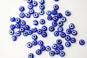 Синий сглаз 6 мм Плоские стеклянные бусины из Турции 50 шт. 0