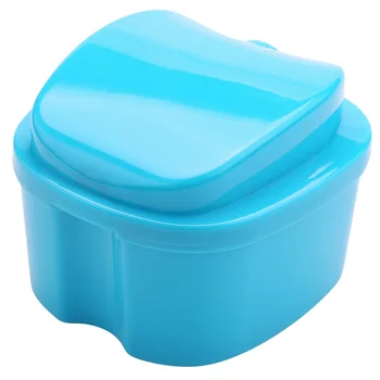Синий футляр для зубных протезов, стаканчик для зубных протезов с ситечком, коробка для ванночек для зубных протезов, коробка для хранения зубов с корзиной, сетчатый держатель контейнера для путешествий