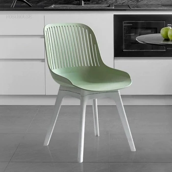 Скандинавские обеденные стулья для кухни Простая бытовая мебель Дизайнерский пластиковый стул со спинкой Креативный Кофейный Одноместный шезлонг 0