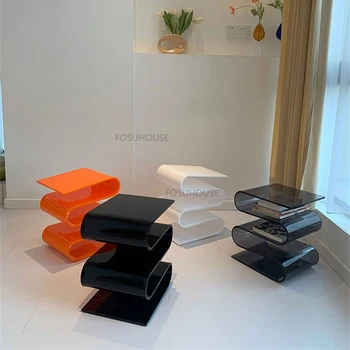Скандинавский акриловый журнальный столик для мебели в гостиную, диван-столик S-образной формы, Креативный бытовой светильник, роскошная полка для журналов 0