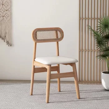 Скандинавский дизайнерский стул Ins со спинкой, имитирующей ротанг, из массива дерева, стулья для кафе, учебы, отдыха, обеденные стулья для разных сценариев использования 0