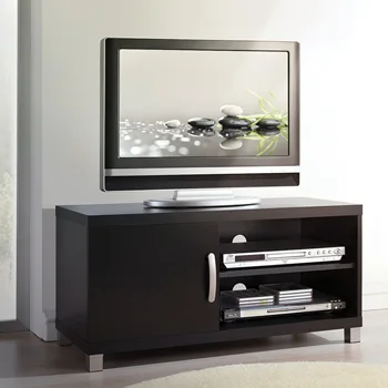 Современная подставка для телевизора 35,5x15,25x17,5 дюймов в 2 стилях, шкаф для телевизора с полкой для хранения и 1 дверцей для телевизоров до 40 дюймов, черный [US-W]