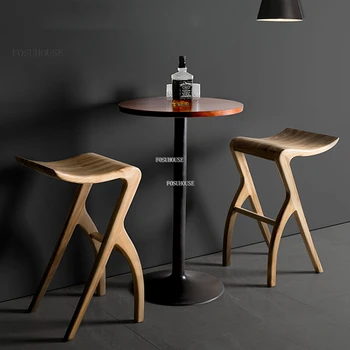 Современные креативные барные стулья, скандинавская барная мебель, Роскошная стойка регистрации, Высокий барный стул, домашнее кафе, повседневный барный стул из массива дерева, B