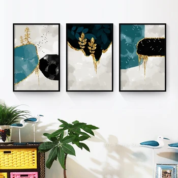 Современный минималистичный абстрактный арт-принт плакат Золотые листья Холст Картина Настенное искусство для украшения гостиной