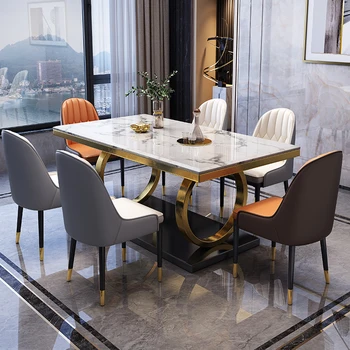 Современный простой стол из каменной плиты, итальянский высококачественный обеденный стол из светлого роскошного мрамора, домашний прямоугольник