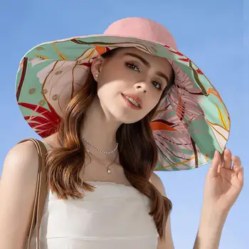 Солнцезащитная шляпа Мягкая Шляпа для бассейна Защита От Солнца Женская Летняя Однотонная Солнцезащитная Шляпа С принтом Аксессуары для костюмов