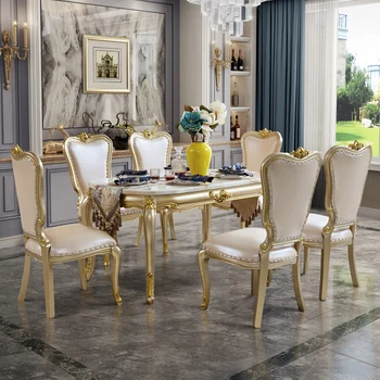 Сочетание обеденного стола и стула в европейском стиле для маленькой семьи простой европейский прямоугольный обеденный стол из мрамора для дома solid w