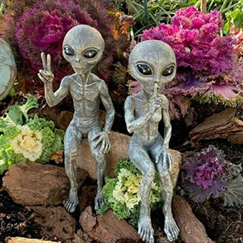 Статуя инопланетянина из космоса, Набор садовых фигурок Марсиан, Украшение сада, Скульптура Jardineria на открытом воздухе, Декор для Хэллоуина 0