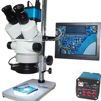 Стереомикроскоп с Одновременным Фокусным расстоянием 3.5X - 90X Тринокулярный Промышленный Инспекционный Зум + 14-Мегапиксельная Камера USB HDMI C-mount IPS HD ЖК-монитор