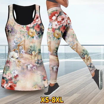 Стильный эластичный костюм для йоги с принтом для женщин, спортивный костюм для бега XS-8XL
