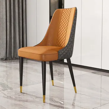 Стулья для гостиной и столовой Роскошное кожаное дизайнерское кресло со спинкой и металлическими ножками для отдыха Sillas Nordica Мебель для дома