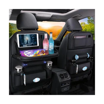 Сумка-органайзер для хранения на заднем сиденье автомобиля со складным настольным лотком, держателем планшета, коробкой для салфеток, защитными аксессуарами для сумки на заднем сиденье автомобиля
