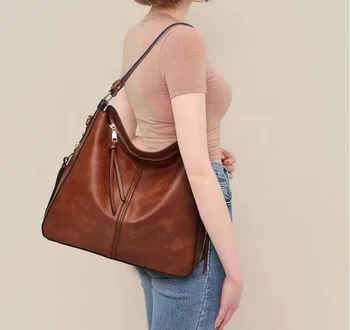 Сумка-хобо Кожаные женские сумки Женские сумки через плечо для отдыха Модные кошельки Винтажные сумки большой емкости