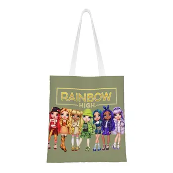 Сумки для покупок с логотипом Rainbow High, холщовая сумка для покупок, переносная сумка для телевизора с аниме-анимацией большой емкости.