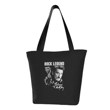 Сумки-тоут Kawaii Johnny Hallyday для покупок из вторсырья Французского рок-певца, продуктовая холщовая сумка для покупок через плечо