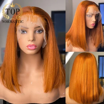 Топнормантический Рыжий парик с прямым каре, предварительно выщипанный по линии роста волос 4x4, индийские парики из человеческих волос Remy для женщин 0