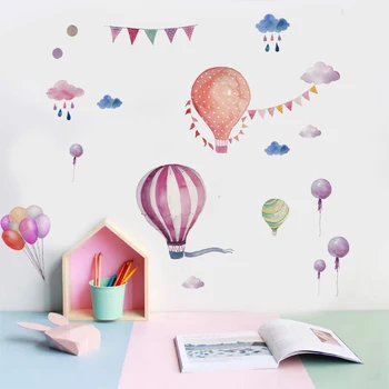 Украшение детской комнаты, креативный милый мультяшный акварельный воздушный шар, самоклеящиеся наклейки на стену для комнаты девочек