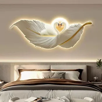 Украшение спальни из перьев картина со светодиодной лампой роспись спальни настенная роспись гостиной диван фоновая стена