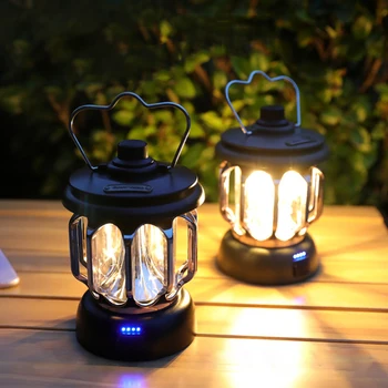 Уличная походная лампа для зарядки Type-C, декоративная лампа для зарядки в палатке, ретро портативный походный фонарь, аварийный рабочий фонарь