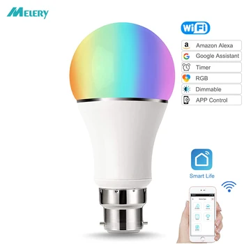 Умные светодиодные лампы B22 RGBW, меняющие цвет, лампочка мощностью 60 Вт, эквивалент дистанционного управления IOS / Android, Работа с Alexa Google Home