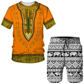 Футболка/шорты /комплекты оверсайз с 3D принтом в африканском стиле, мужская спортивная одежда Africa Dashiki, спортивный костюм с коротким рукавом, летняя мужская одежда, костюм 0