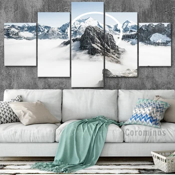 Холст, плакат, 5 штук, картины с пейзажами неба, снега, гор, HD Модульные настенные художественные плакаты и принты, украшения для дома без рамы