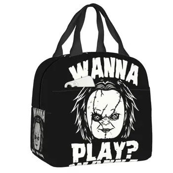Хочу поиграть в фильм ужасов на Хэллоуин Изолированная сумка для ланча для пикника Кукла Чаки Портативный кулер Термальная коробка для Бенто Женщины Дети