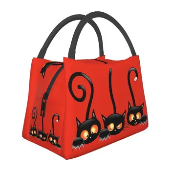 Хэллоуин Черный Кот Изолированная сумка для ланча для кемпинга Путешествия Водонепроницаемый Кулер Тепловой Ланч-Бокс Для женщин