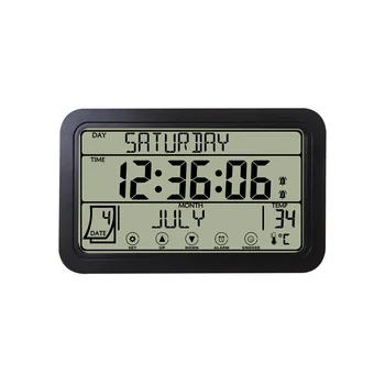Цифровые настенные часы, цифровые часы на батарейках, 8-дюймовые настольные часы с температурой, влажностью, днем, датой, черные