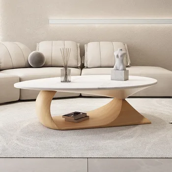 Чайный столик из массива дерева в скандинавском кремовом стиле, небольшая гостиная, современная и простая каменная доска, нерегулярная творческая сеть, черный
