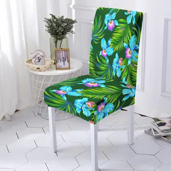 Чехол для стула с принтом тропических листьев, цветочный узор, чехол для сиденья стула, зеленый, Свежий, Съемный чехол для стула, защитный чехол для офисного декора 0