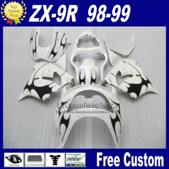Чистый белый черный изготовленный на заказ обтекатель для Kawasaki Ninja fairings zx9r 98 99 ABS пластик ZX 9R 1998 1999 кузов + 7 подарков 0