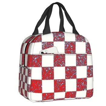 Шахматная доска с блестками, Хорватия, Изолированная сумка для ланча для женщин, Детский Многоразовый термоохладитель, ланч-бокс, пакеты-контейнеры для еды для пикника