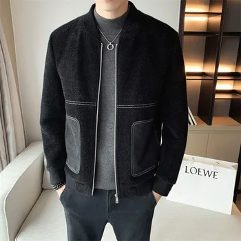 Шерстяная куртка, мужская модная куртка, высококачественная повседневная куртка, приталенный крой, карманы с отстрочкой из денима, весна, новинка 2023 года