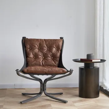 Широкое коричневое кресло-бабочка из натуральной кожи, шезлонг для гостиной, спальни, студии 0