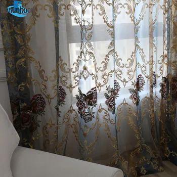 Шторы 2019 Европейская Цветочная ширма с вышивкой, Тюль для спальни, гостиной, балкона, Занавески из прозрачной ткани с отделкой из вуали