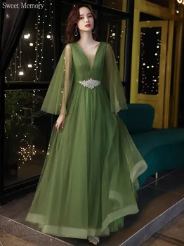 Элегантное платье для выпускного вечера из зеленого тюля длиной до пола, женское платье для свадебной вечеринки, вечернее платье, платья для встречи выпускников на шнуровке сзади