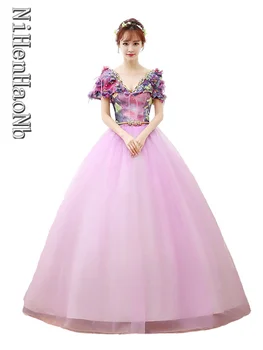 Элегантные вечерние платья для женщин, новые розовые пышные платья с V-образным вырезом 2023, банкетная вечеринка, бальное платье для выпускного вечера, платье