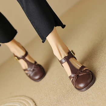 Элегантные женские босоножки на каблуке с закрытым носком, роскошные брендовые босоножки из натуральной кожи на высоком блочном каблуке, Римские туфли-лодочки с вышивкой Gladiator