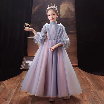 Элегантные платья с длинными рукавами для девочек 2021 года, детская одежда, аппликации, бисероплетение, свадебное платье принцессы для вечеринки