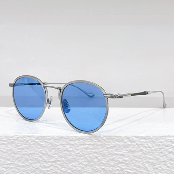Японские круглые солнцезащитные очки M3058 из титана Uv400, ацетат серебра, женские очки, мужские Модные дизайнерские брендовые очки по рецепту 0