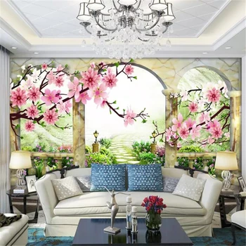 бейбехан Пользовательские обои 3D фрески стерео персиковый пейзаж Европейский сад ТВ фон настенная живопись гостиная 3D обои 0