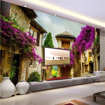 бейбехан Пользовательские обои 3D фреска Европейская архитектура деревня фиолетовый цветок виноградная лоза ТВ фон стены гостиной 3D обои